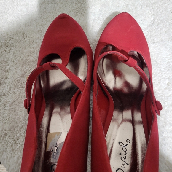 Quiped red suede stiletto pump ankle strap heel - Picture 4 of 5